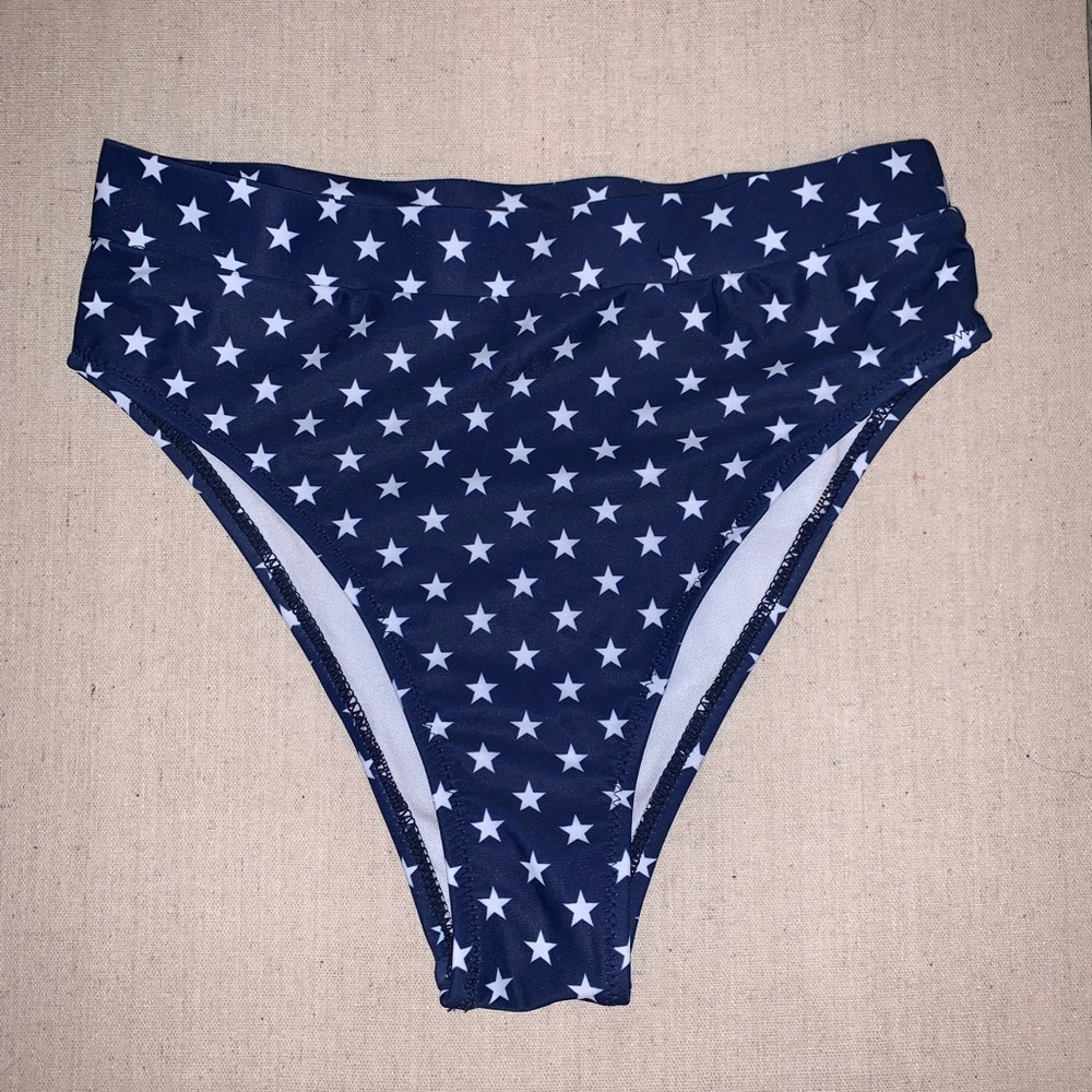 High waisted navy and white star bikini bottoms